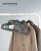 SONGMICS Velvet Hangers 50 Pack, Non-Slip Clothes Hangers, Suit Hangers with Shoulder Notches, Pants Bar, 360° Swivel Hook, Space-Saving, for Closet, Gray UCRF029G05