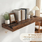 FLYJOE 24 Inch Long Floating Shelves for Wall Set of 1, 12" D Wood Grain Bathroom Shelves with Invisible Brackets, Easy Install Engineered Wood Storage Shelves for Kitchen, Living Room, Bedroom