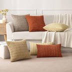 MIULEE Pack of 2 Corduroy Decorative Throw Pillow Covers 16x16 Inch Soft Boho Striped Pillow Covers Modern Farmhouse Home Decor for Sofa Living Room Couch Bed Khaki