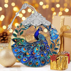Peacock Stained Glass Ornament - Christmas Tree Decor, Peacock Ornaments for Holiday Gifts
