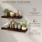 Marsmiles 72 inch Floating Shelves for Wall Solid Elm Wood Wall Mounted Shelves|Rustic Long Floating Shelves with Invisible Bracket for Bathroom Living Room Kitchen|Walnut, 1 Pack