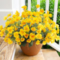 Fake Hibiscus Artificial Flowers for Outdoors Spring Summer Decoration, 6 Bundles Silk Yellow Hibiscus Flowers Bouquet UV Resistant Look Real Faux Plants for Outside Planter Front Door Porch Balcony