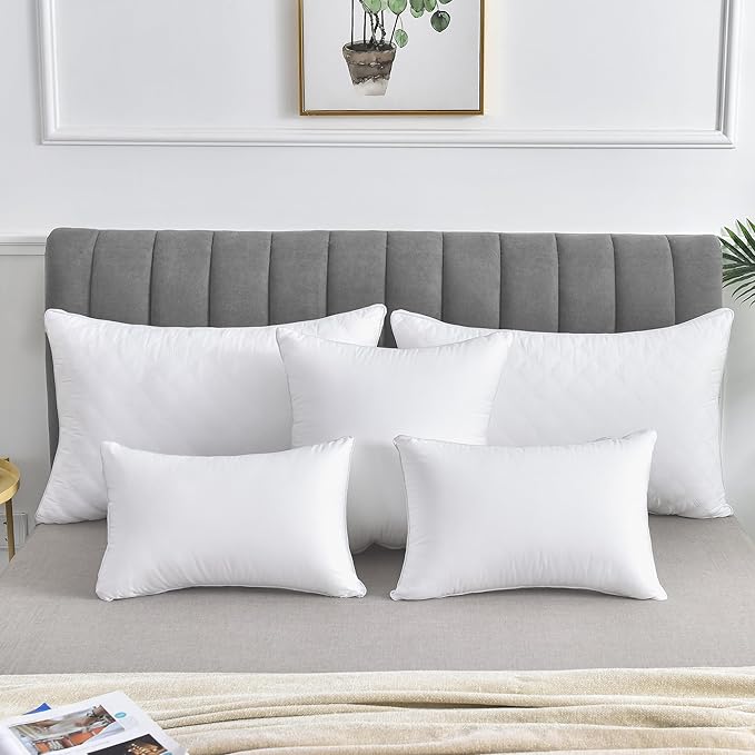 Oubonun 16 x 24 Pillow Inserts (Set of 2) - Lumbar Pillow with 100% Cotton Cover - Rectangle Square Interior Sofa Pillow Inserts - Decorative Pillow Insert Pair - White Couch Pillow