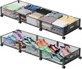 Under Bed Storage with Wheels 47.2"(L)/57.6L Large Rolling Under Bed Storage, Metal Underbed Containers on Wheels, Tool-Free Assembly Foldable Metal Underbed Drawers for Shoes Clothes Toys