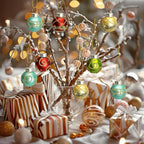 Watayo 24 Pcs Christmas Mini Multi Color Balls Glass Ornaments, 1" Mini Vintage Glittering Ball Hanging Ornaments for Tree, Red Green Gold Blue Glass Small Ball Tree Decoration for Xmas Home Decor