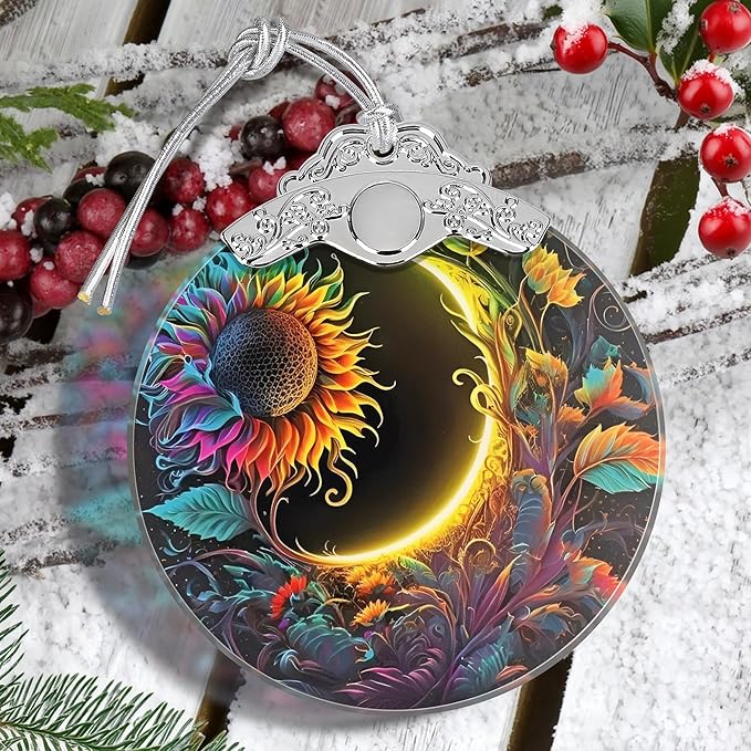 Sun and Moon Stained Glass Hanging Ornament - Christmas Tree Decoration Idea