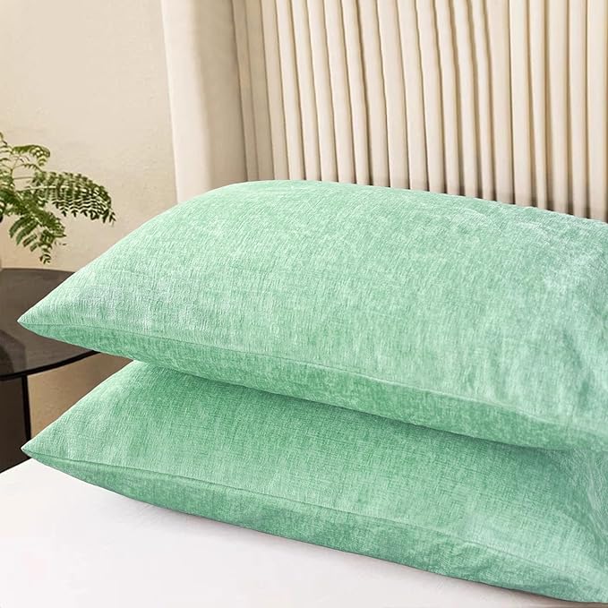 CaliTime Throw Pillow Covers Decorative 20 X 26 Inches Pack of 2 Cozy Chenille Standard Pillow Shams Cases for Couch Sofa Bed Living Room Home Grey Green