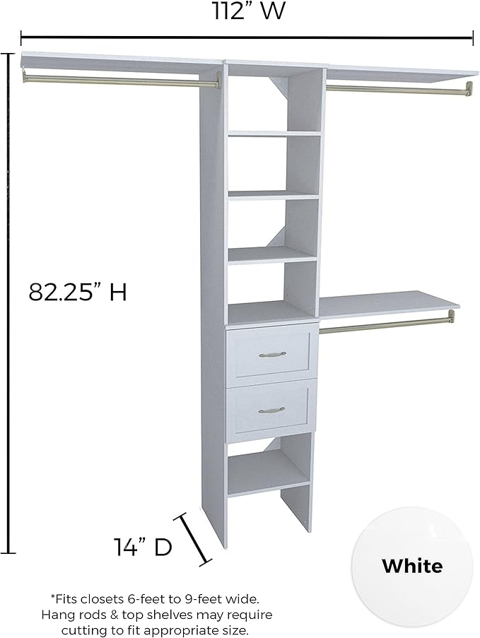 ClosetMaid SuiteSymphony Closet Organizer with Shelves and 2 Drawers, 16-Inch-Pure White
