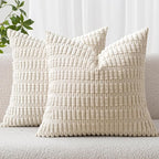 MIULEE Pack of 2 Corduroy Decorative Throw Pillow Covers 20x20 Inch Soft Boho Striped Pillow Covers Modern Farmhouse Home Decor for Sofa Living Room Couch Bed Cream White
