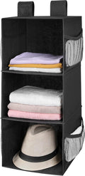 MAX Houser 3-Shelf Hanging Closet Organizer, Hanging Sweater Organizer, Foldable Hanging Shelves for Closet with 2 Velcro, Black