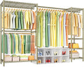 Ulif E10 Clothes Rack（With Stretchable Hanger Rod）Freestanding Clothing Racks for Hanging Clothes，Adjustable Closet Organizer System，Portable Garment Rack 73-97"W x 15" D x 72" H，Max Load 800LBS，Gold