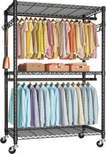 FUTASSI P1 Plus Rolling Clothes Rack, 22mm Diameter Heavy Duty Garment Rack with Wheels, Portable Closet Wardrobe with Double Rods, 45" W x 17.7" D x 80.5" H, Max Load 524 LBS, Black