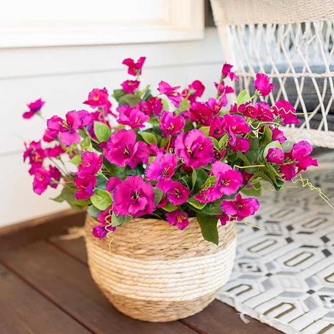 Fake Hibiscus Artificial Flowers for Outdoors Spring Summer Decoration, 6 Bundles Silk Hibiscus Flowers Bouquet UV Resistant Look Real Faux Plants for Outside Planter Front Door Porch Balcony, Fuchsia