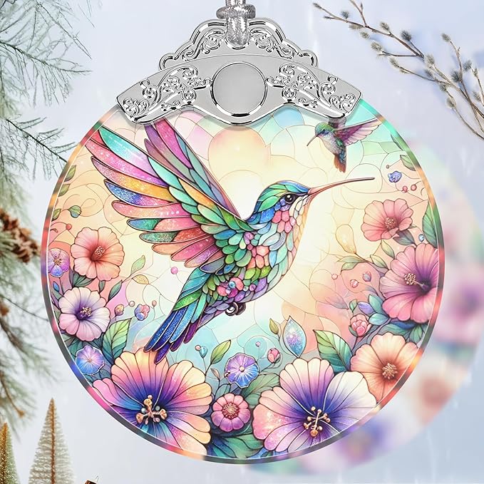 Hummingbird Stained Glass Orament - Christmas Ornament - Christmas Decorations for Tree - Holiday Present ldeas - Gift Exchange