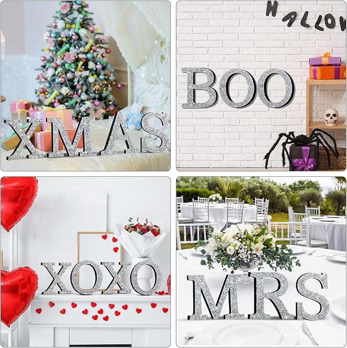Qunclay 5.7" Silver Crystal Diamond Bling Letters Crushed Diamond Decoration Wooden Glitter Letter with Screw and Hooks Rhinestone Gift for Wedding Y2k Mcbling Bedroom Wall Decor (Letter W)