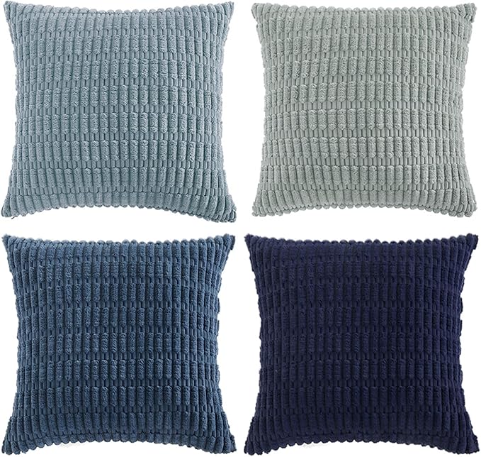 Fancy Homi 4 Packs Decorative Throw Pillow Covers for Living Room Couch Bed, Modern Farmhouse Boho Home Décor Accent Cushion Case, 26" x 26", Blue Series