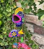 Handmade Mexican Pottery Fish Mobile - Vibrant Colors, 6x6 Inches with 15-Inch Dangling Fish