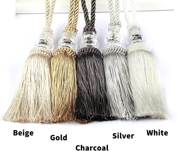 2 Pack Gold and Silver Tassel Key Tassel with Loops, Large Handmade Tassel Craft, DIY Accessories for Home Decoration (White, 2)