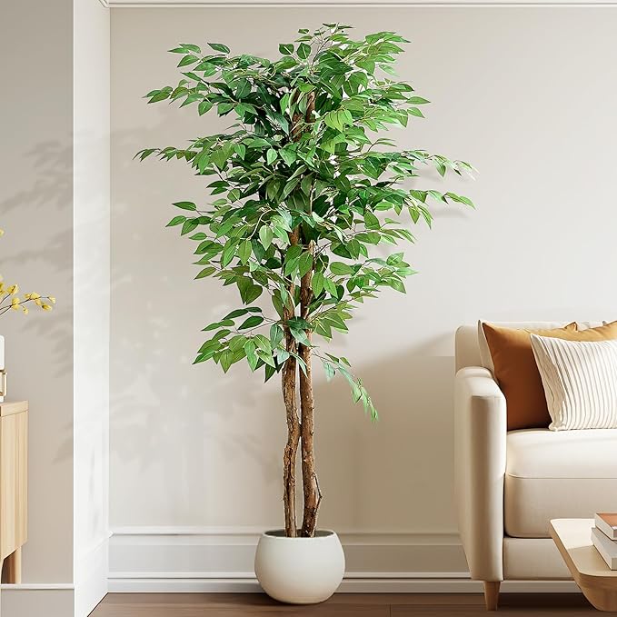 VECELO 2 Pack Fake Plants, Artificial Greenery Ficus Tree 5FT and Monstera Tree 4FT, Large Floor Plants for Home Decor, Indoor, Office, Living Room