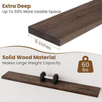 Floating Shelves for Wall Decor, 8 Inch Deep Rustic Solid Elm Wood Floating Shelves Wall Mounted, Wall Shelves with Invisible Bracket for Living Room Bathroom Bedroom Kitchen, 55 Inch Set of 1, Walnut