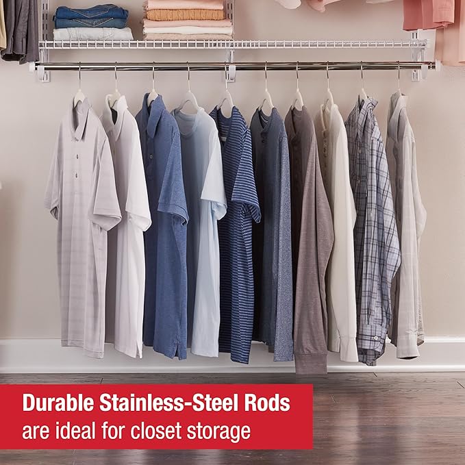 Rubbermaid Configurations Custom Closet Kit 4-8 Ft. Adjustable Metal Wire Shelving White Finish Expandable Organization System Hardware Included for Home Closet/Pantry/Laundry/Mudroom