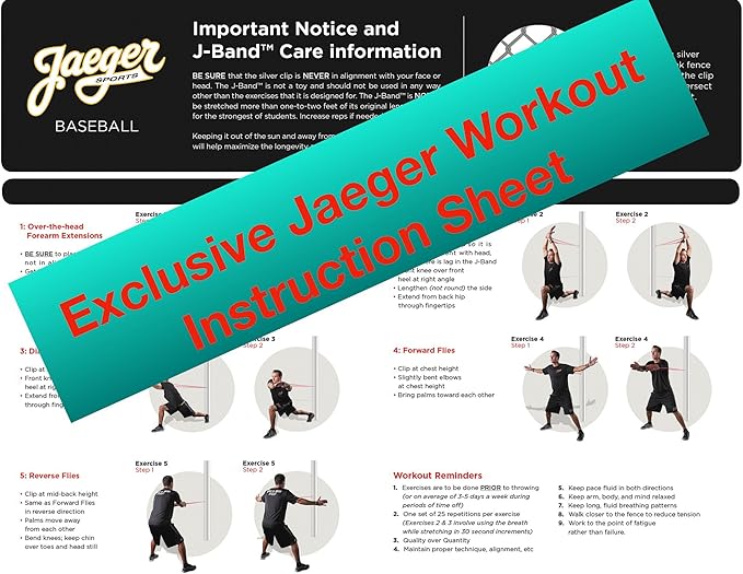 Jaeger J-Bands Resistance Bands for Pitchers. Baseball & Softball Pitching Trainer and Arm Trainer. Pitching Bands for Throwing. Training Equipment with Laminated Instruction Sheet