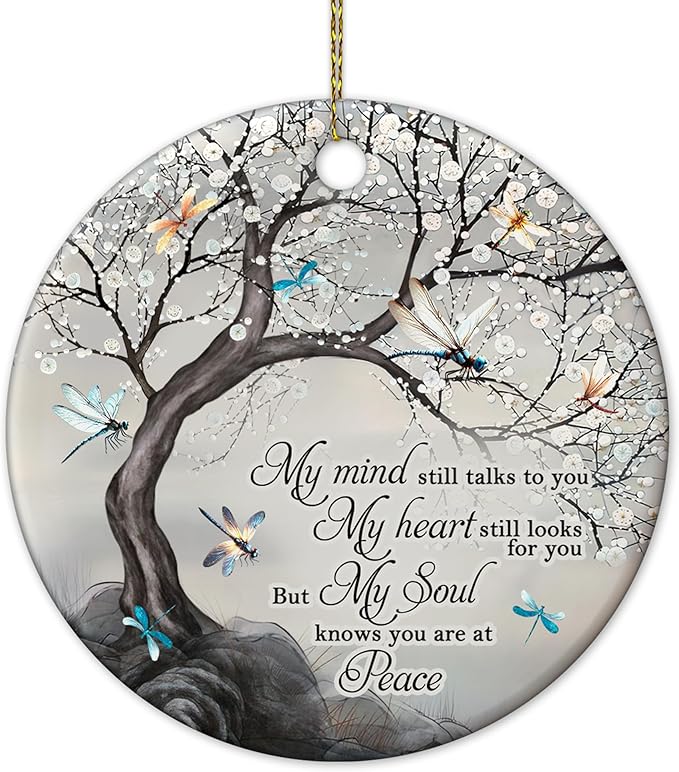 Hyturtle Dragonfly Memorial Ornament - Ceramic Remembrance Keepsake with Tree and Quote - Bereavement Sympathy Gift for Loss of Loved One - 3 Inch Christmas Ornament Memorial 5
