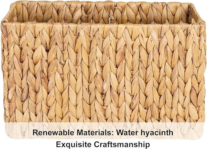 StorageWorks Hand-Woven Magazine Holder, Magazine Wicker Basket for Bathroom, Office, Rattan Magazine Holder, Natural Water Hyacinth, 1 Pack