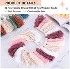 MECCANIXITY Bohemian Yarn Tassel Garland with Wood Beads,3.9Ft Blue Cream Gray Wall Hanging Tassels Banner Western Room Decor for Bedroom Office Nursery Classroom Party Decorations