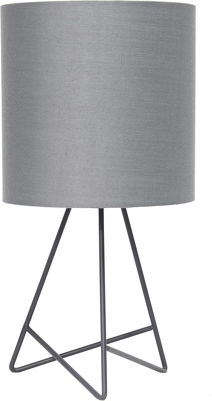 Simple Designs LT2066-GOG 14" Down to the Wire Metal Table Lamp with Fabric Shade, Gray with Gray Shade (Pack of 1)