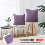 HPUK Linen Throw Pillow Covers Pack of 2, 18x18 Inch Accent Cushion Covers for Living Room, Bedroom, Decorative Solid Color Pillow Covers for Couch, Sofa, Chair, Lavender Mist