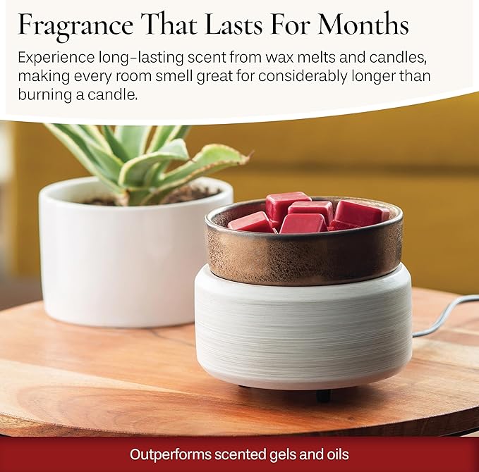 Candle Warmers ETC 2-in-1 Candle and Fragrance Warmer for Warming Scented Candles or Wax Melts and Tarts with to Freshen Room, Whitewashed Bronze