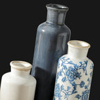 Ceramic Vintage Vases Set of 3, Blue and White Flower Decorative Vase Chinoiserie Decor Rustic Farmhouse Retro Floral Vases for Table Bookshelf Mantel Kitchen Living Room Office