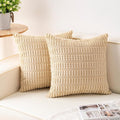 Aegero Pack of 2 Corduroy Decorative Throw Pillow Covers 20x20 InchSoft Boho Striped Pillow Covers Modern Farmhouse Home Decor for Sofa Living Room Couch Bed（Beige）