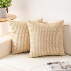 Aegero Pack of 2 Corduroy Decorative Throw Pillow Covers 20x20 InchSoft Boho Striped Pillow Covers Modern Farmhouse Home Decor for Sofa Living Room Couch Bed（Beige）