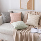 MIULEE Pack of 2 Corduroy Decorative Throw Pillow Covers 18x18 Inch Soft Boho Striped Pillow Covers Modern Farmhouse Home Decor for Sofa Living Room Couch Bed Cream White