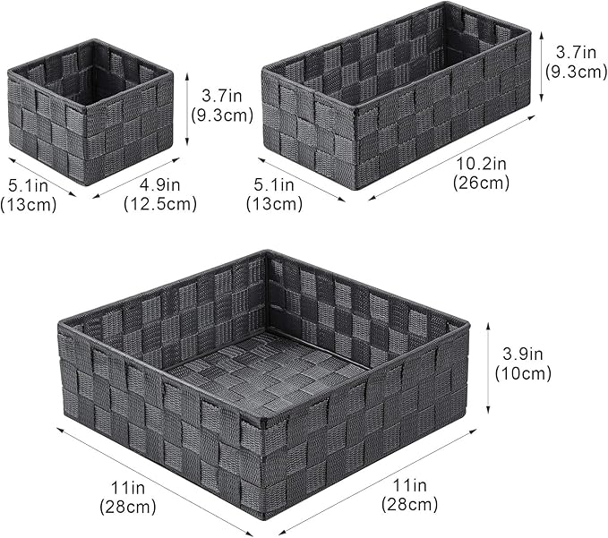 Posprica Woven Storage Baskets for Organizing, Small Baskets Cube Bin Container Tote Organizer Divider for Drawer, Closet, Shelf, Dresser, Set of 4(Dark Grey)