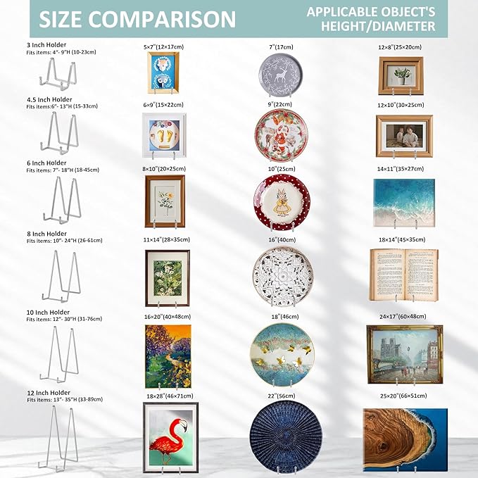 Plate Holder Easel Display Stand - 6 inch Metal Plate Stands for Display - Tabletop Picture Stand - Silver Iron Easels for Display Pictures | Photo Frames | Book | Decorative Plates | Plaque - 4 Pack