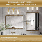 ANDY STAR Hand-Forged Gold Bathroom Mirrors for Wall, 30x40 Inch Vintage Solid Steel Metal Frame Bathroom Vanity Mirror, Antique Rounded Rectangle Wall Mirror, Hangs Horizontally or Vertically