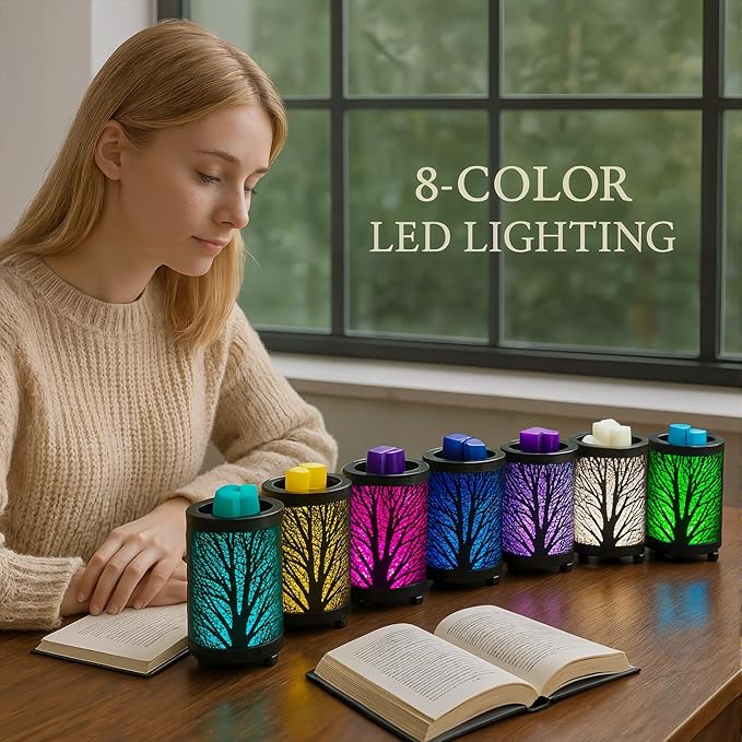 Leyoue Electric Wax Melt Warmer PTC Heating Plate with 7 Colors LED Changing Light Wax Warmer Fragrance Warmer for Home Office Gifts & Decor(Black Forest)