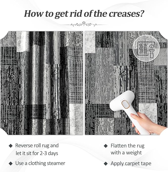 FlyDOIT Modern Geometric Patchwork Area Rug, 2x6 Grey Runner Rugs for Living Room, Rockwood Collection Indoor Rugs for Bedroom, Throw Carpet Floor Decor for Entryway Dining Room Office Nursery