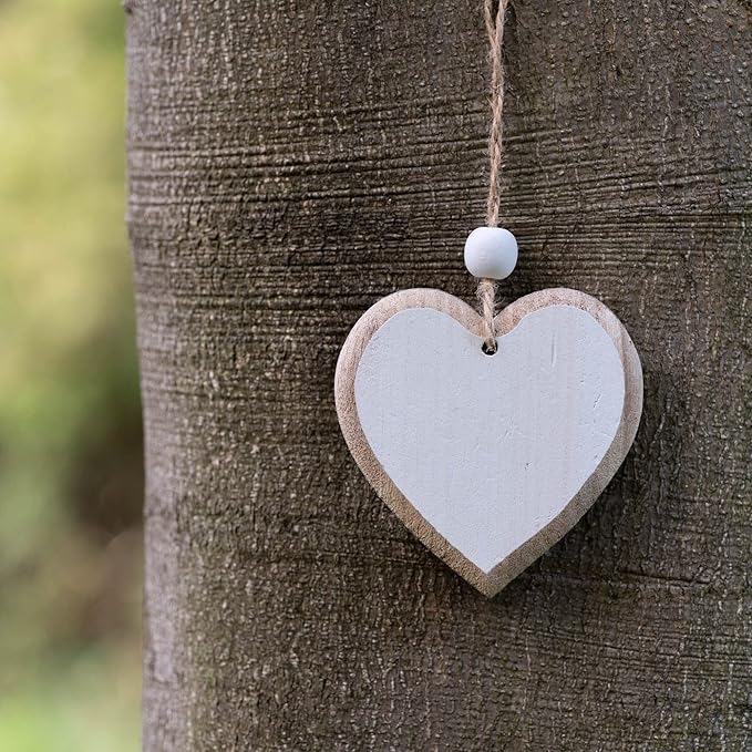 Sun&Beam Heart-Shaped Wooden Decorative 2Pcs Hanging Handmade Hearts Ornaments for Wedding Party Valentine Christmas Home Decoration Car Décor (B-#3, 2Pcs)