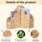 BROWNLILY Water Hyacinth Magazine Holders with Scalloped Edge - Natural Handwoven Rattan Storage Baskets Set of 2 (Large & Small) for Books, Home Office Decor