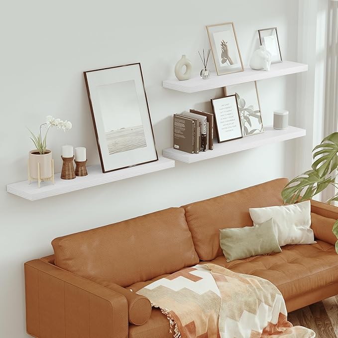 Vivelove Single Floating Shelves 48 Inches, 48 x 10 inch Deep x 1.8 in Thick, Long Wall Shelves Heavy Duty 80 lbs for Bedroom, Living Room, Kitchen, Office, Modern Shelf Book Home Decor, White