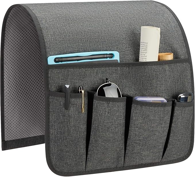 Sofa Armrest Organizer, Remote Control Holder for Recliner Couch, Arm Chair Caddy with 5 Pockets for Magazine, Tablet, Phone, iPad