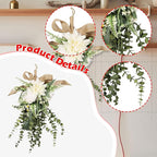 Fancyes Artificial Floral Teardrop Swag Silk Flower Hanging Garland Decorative Ornament Reusable Wall Accent Suitable for Gift Giving Home Decoration Office W, White