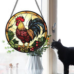 Stained Glass Window Hanging, Colorful Big Cock Sun Catcher for Window Door Home Decor, Chicken Suncatcher Christmas Mother's Day Birthday Gifts for Women Men Mom and Nana 6.3 in