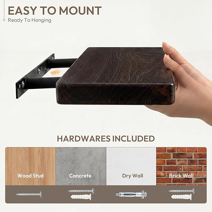 Marsmiles 36 inch Floating Shelves for Wall Solid Elm Wood Shelves|Rustic Wall Mounted Shelves with Heavy-Duty Invisible Bracket for Bathroom Living Room Kitchen|Rounded Edge Design|Walnut, 2 Pack