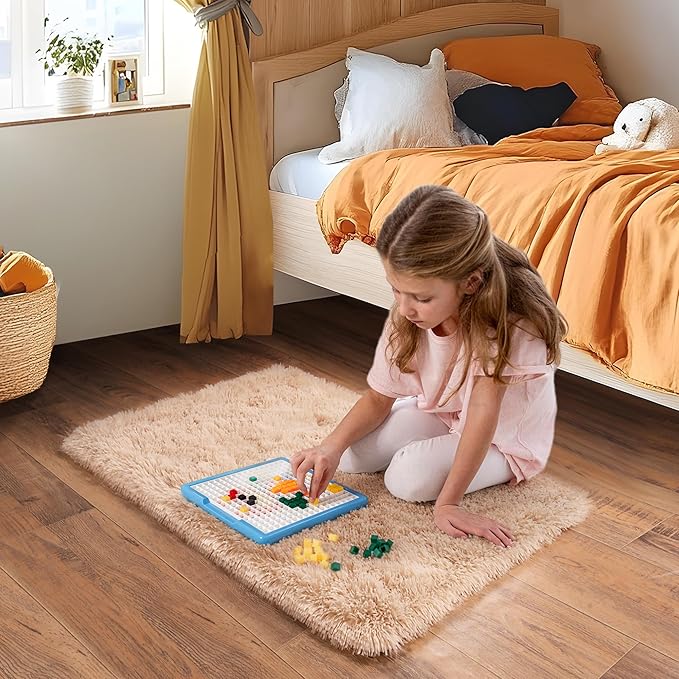 Small Area Rug, 2x3 Rug for Bedroom Shaggy Throw Rugs for Dorm Rug, Soft Shag Carpet for Kids Room, Plush Comfy Fluffy Bedside Rug for Home Decor Aesthetic, Camel