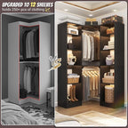 Corner Closet System with 12 Shelves, 39.2" Corner Closet Organizer System with 2 Hanging Rods, Versatile 6-Tier Walk-in Closets for Corner Space, Black (39.2" L x 39.2" W x 80" H)